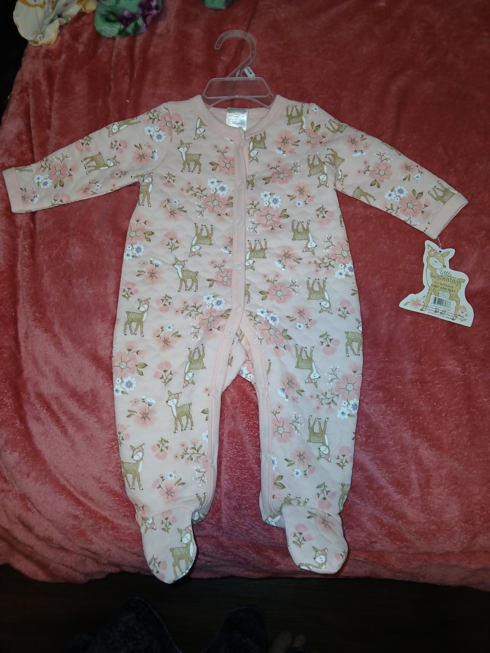 Little Beginnings NWT Baby Pink Deer Print Footed One-Piece Sleeper